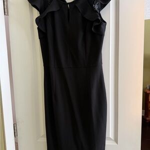 Knitee Women's Vintage Ruffle Trim Lace Sleeveless Bodycon Cocktail Dress Black